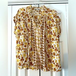 LOFT brown and yellow sleeveless fall top. Large